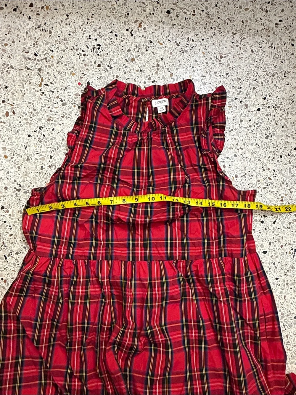 J Crew Classic red green holiday tartan plaid midi dress ruffle 12 side zip